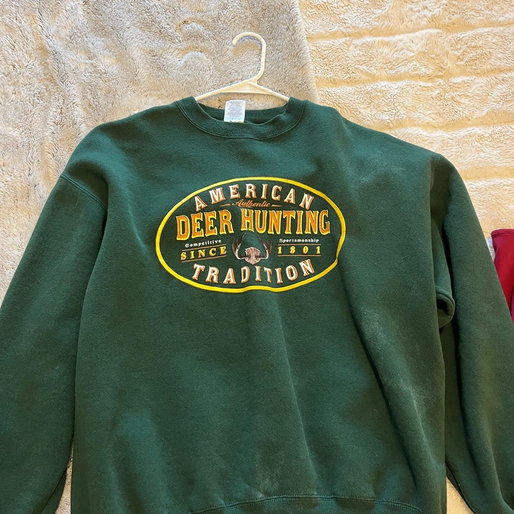 Jerzees Dark Green Crewneck Sweatshirt with Yellow & Brown Chest Graphic